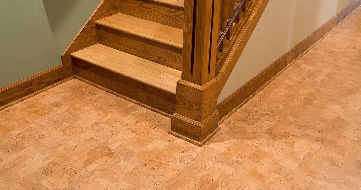 End of a staircase with cork flooring in Reno, NV